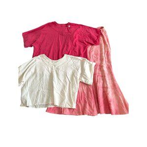 Oh My Gauze Womens Sz L/XL Cotton Relaxed 2 Top & Skirt Set In Pink/White